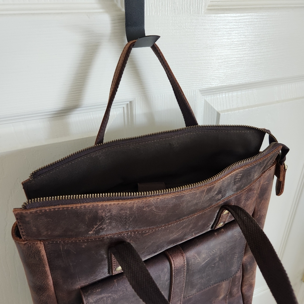 Leather Backpack Tote in Distressed Brown - Picture 12 of 16